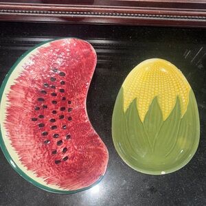 Artistic Ceramic Fruit Plate Set in Red, Green, and Yellow